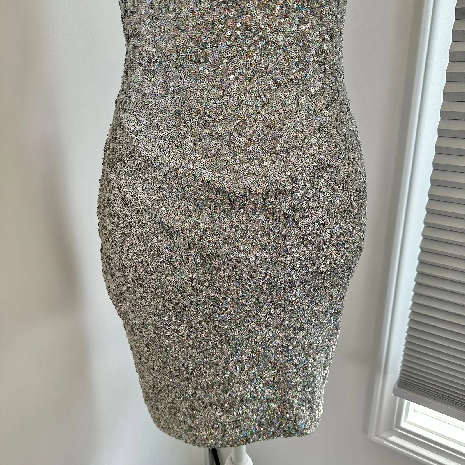 TOPSHOP Silver Sequin Sz 4 EU 36 Mini Party Cocktail‎ Dress Sleeveless Glam Sexy - Image 3