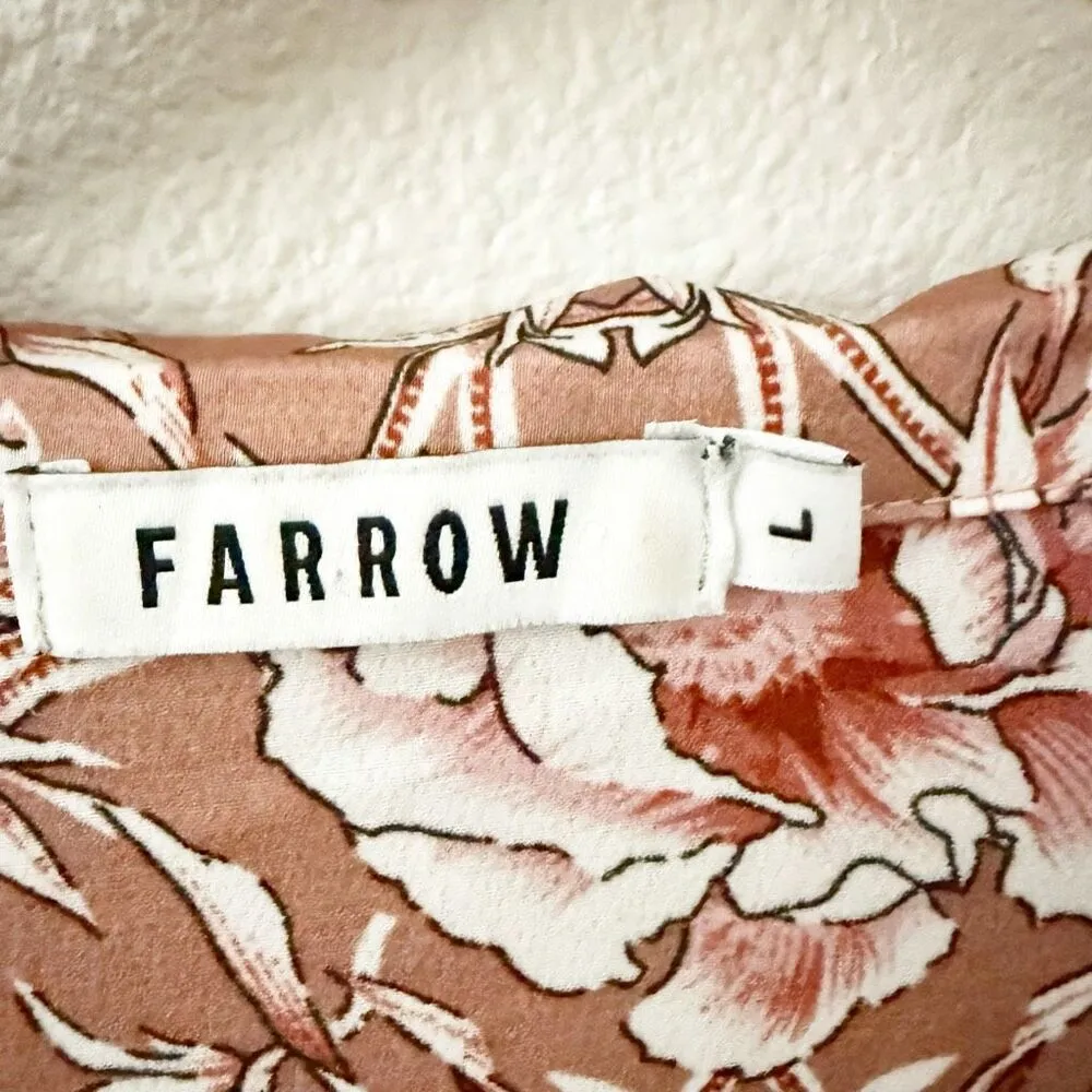 FARROW x BEULAH | Mauve Pink Off White Floral Dress Collar Silky Midi | Large - Image 5