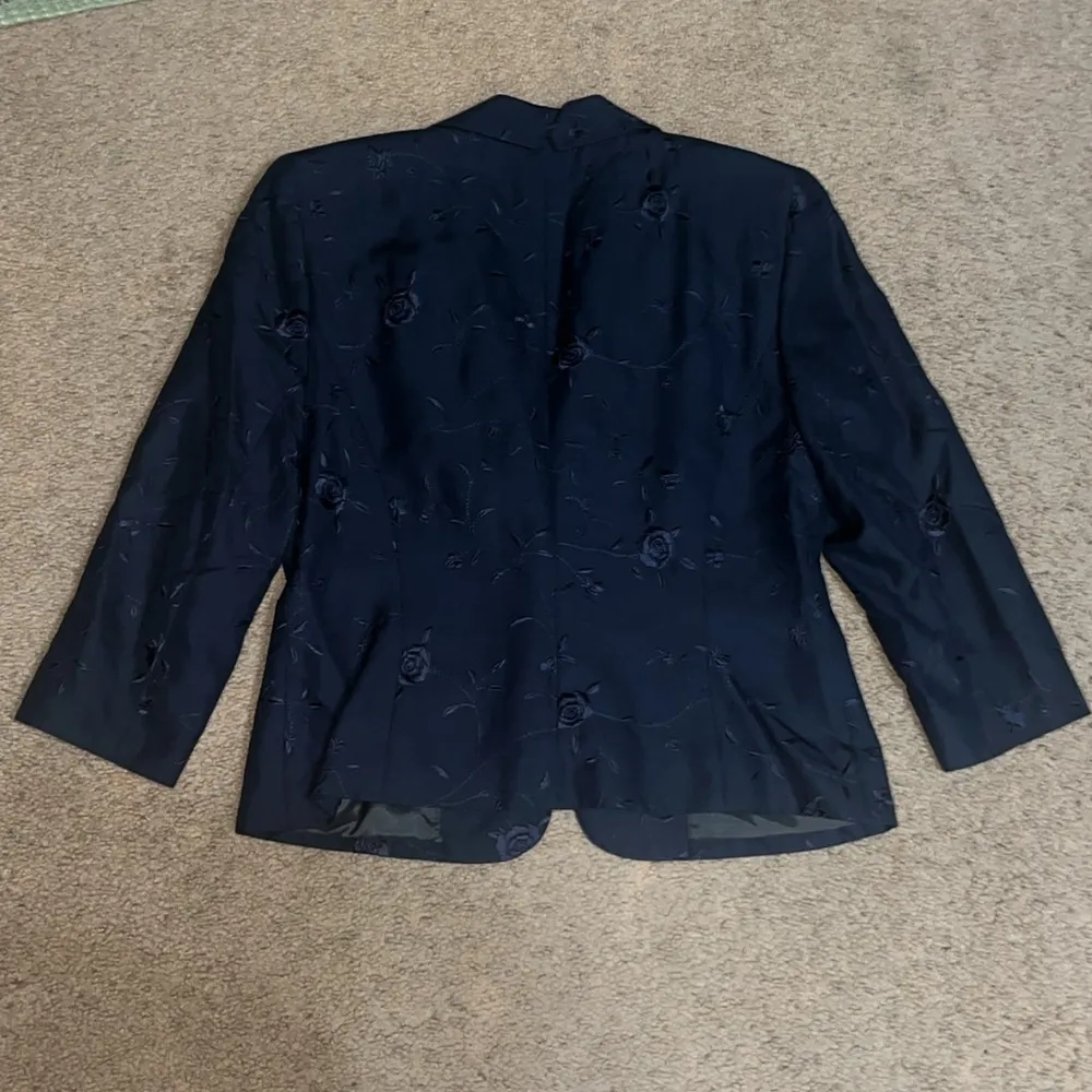 Ann Taylor Vintage Floral‎ Embroidered Silk Suit Set Blazer Trouser Blue 4/6 - Image 6