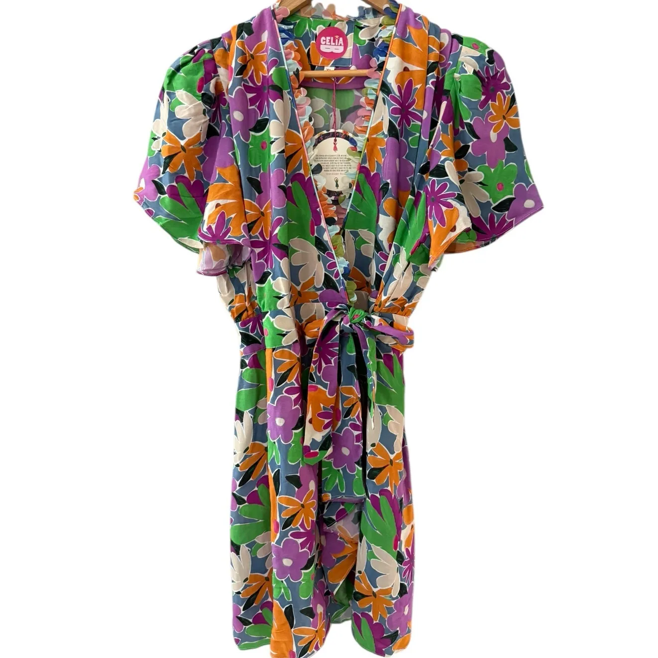 CeliaB Liska‎ Mini Purple Floral Wrap Dress Size XL - Image 4