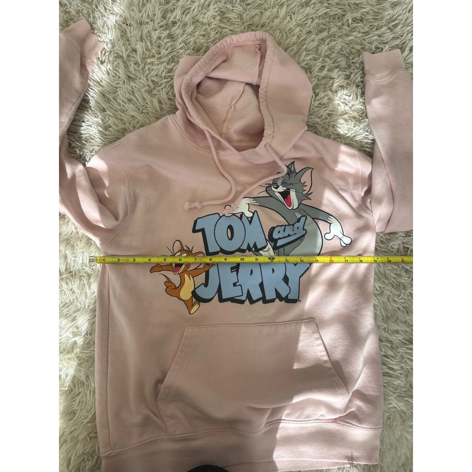 Vintage Tom and Jerry Pink Graphic Hoodie Sweatshirt Women's M Cartoon Size M - Image 7