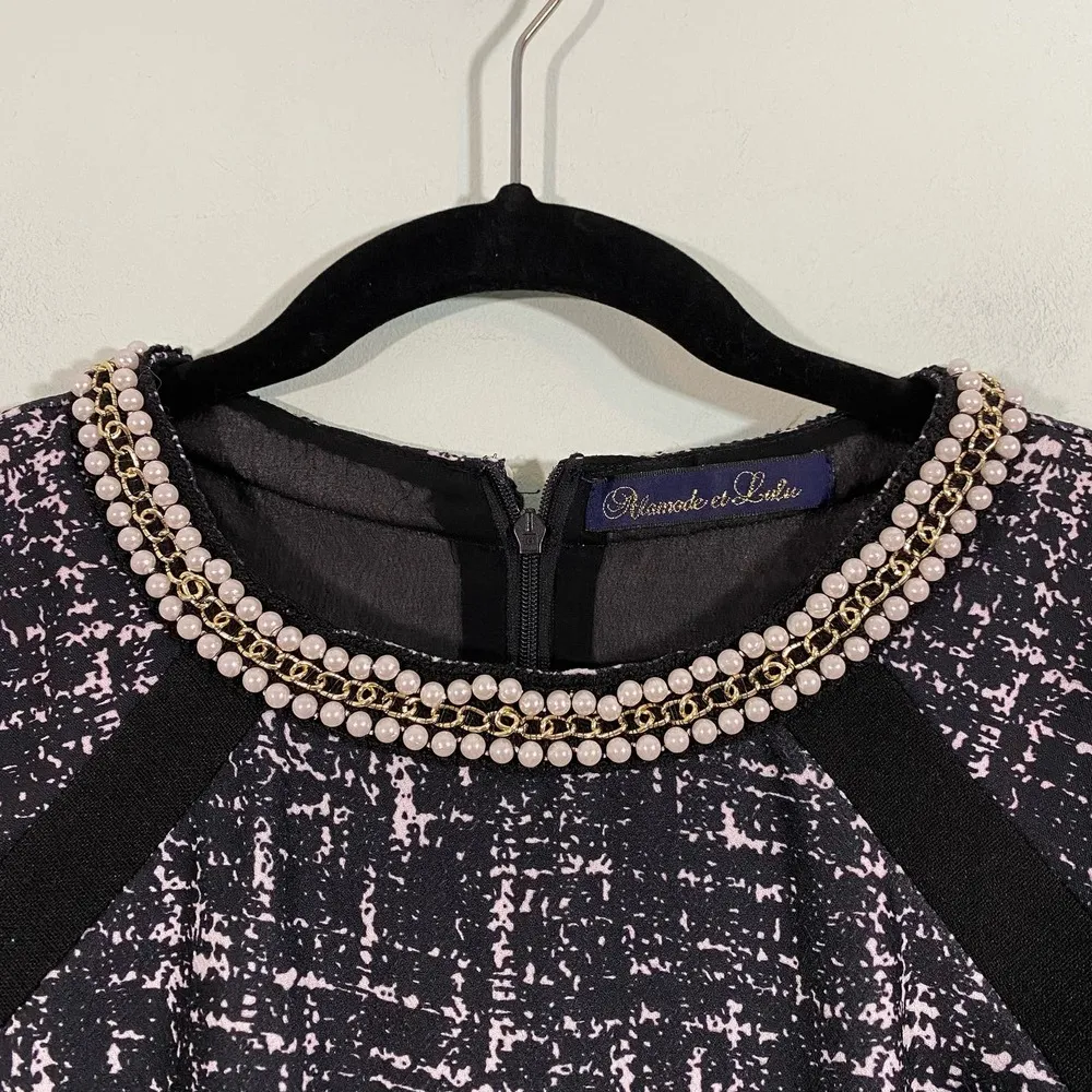 Boutique Women's Black & White Pearl Embellishment Neckline Fit & Flare Dress - Image 6