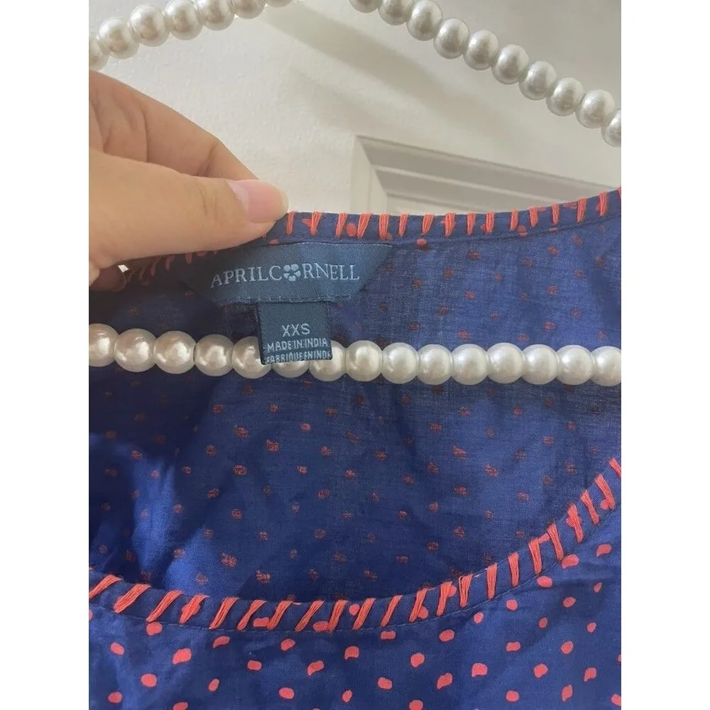 APRIL CORNELL dot Floral Cottage core Garden Party Casual sundress xxs Blue - Image 5