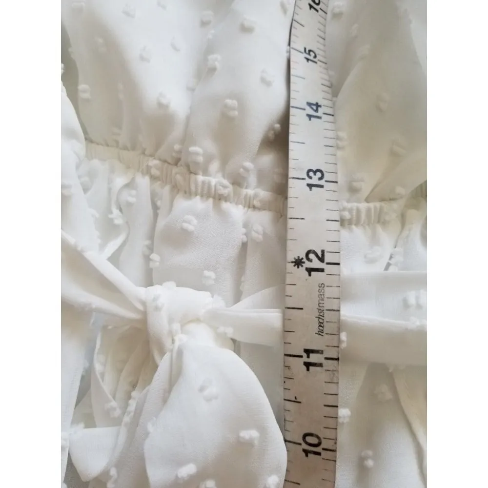 BB Dakota Romper Ivory Swiss Dot Long Sleeve Wrap Top Womens Size Medium - Image 8