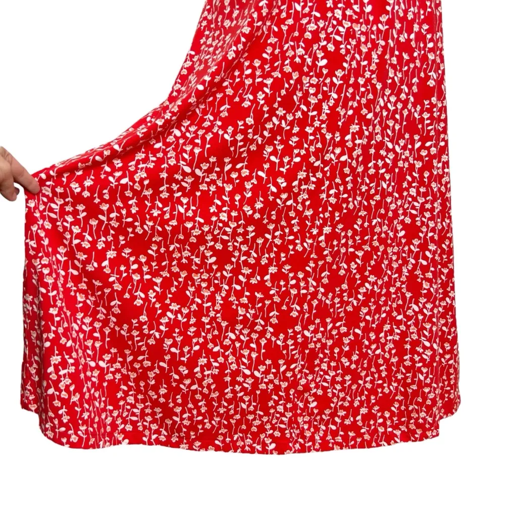 Lands’ End Red & White Ditsy Floral Print Knotted Empire Waist V Neck Dress Size 1X - Image 8