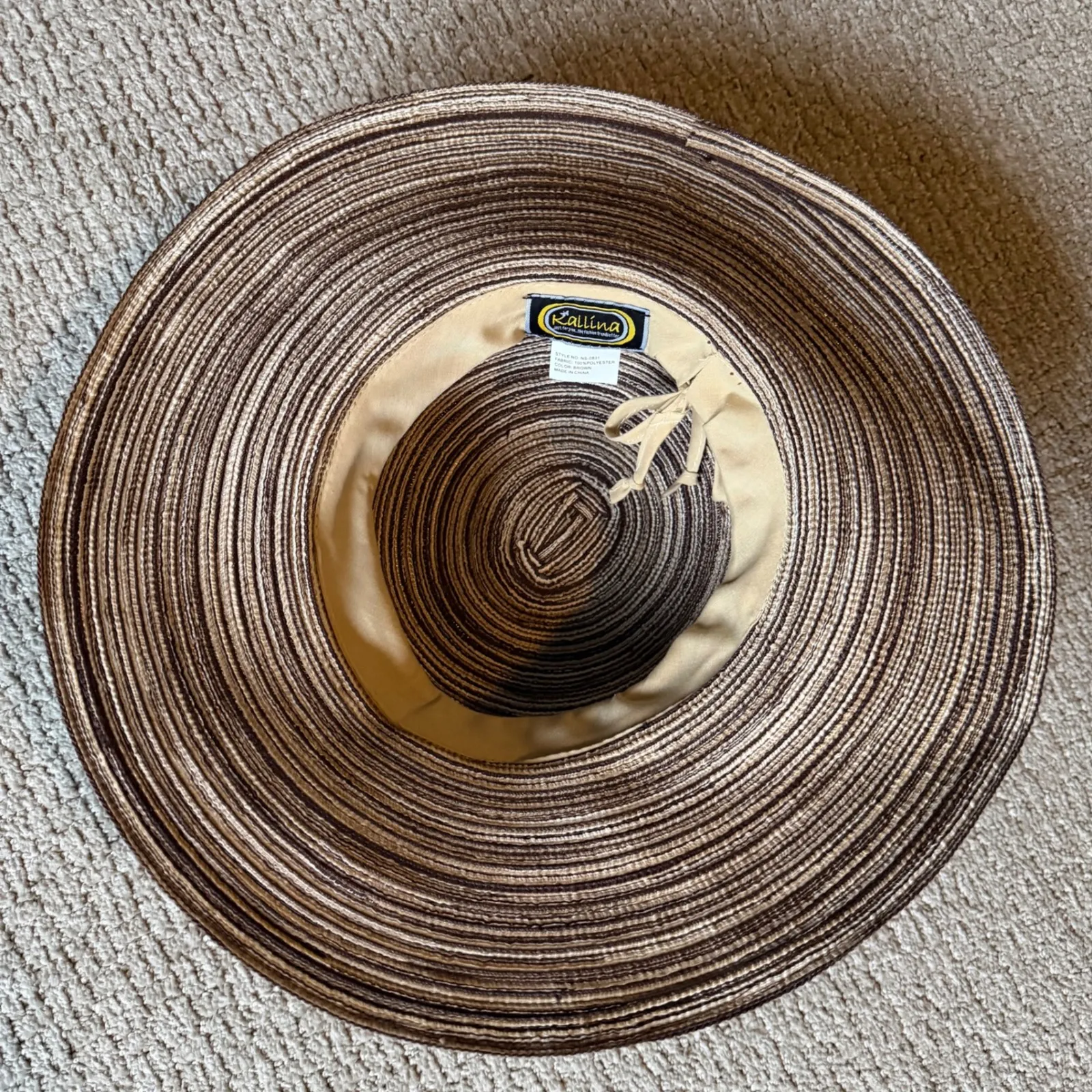 Kallina Womens Brown Striped Sun Hat Beach Vacation UPF 50 Plus Wide Brim - Image 7