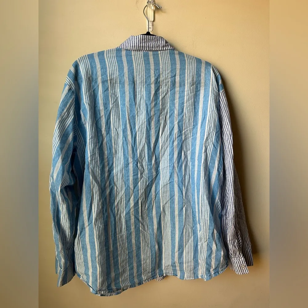 Women's Long Sleeve Color Block Button-Down Shirt - Wild Fable Blue Stripe Large - Image 5