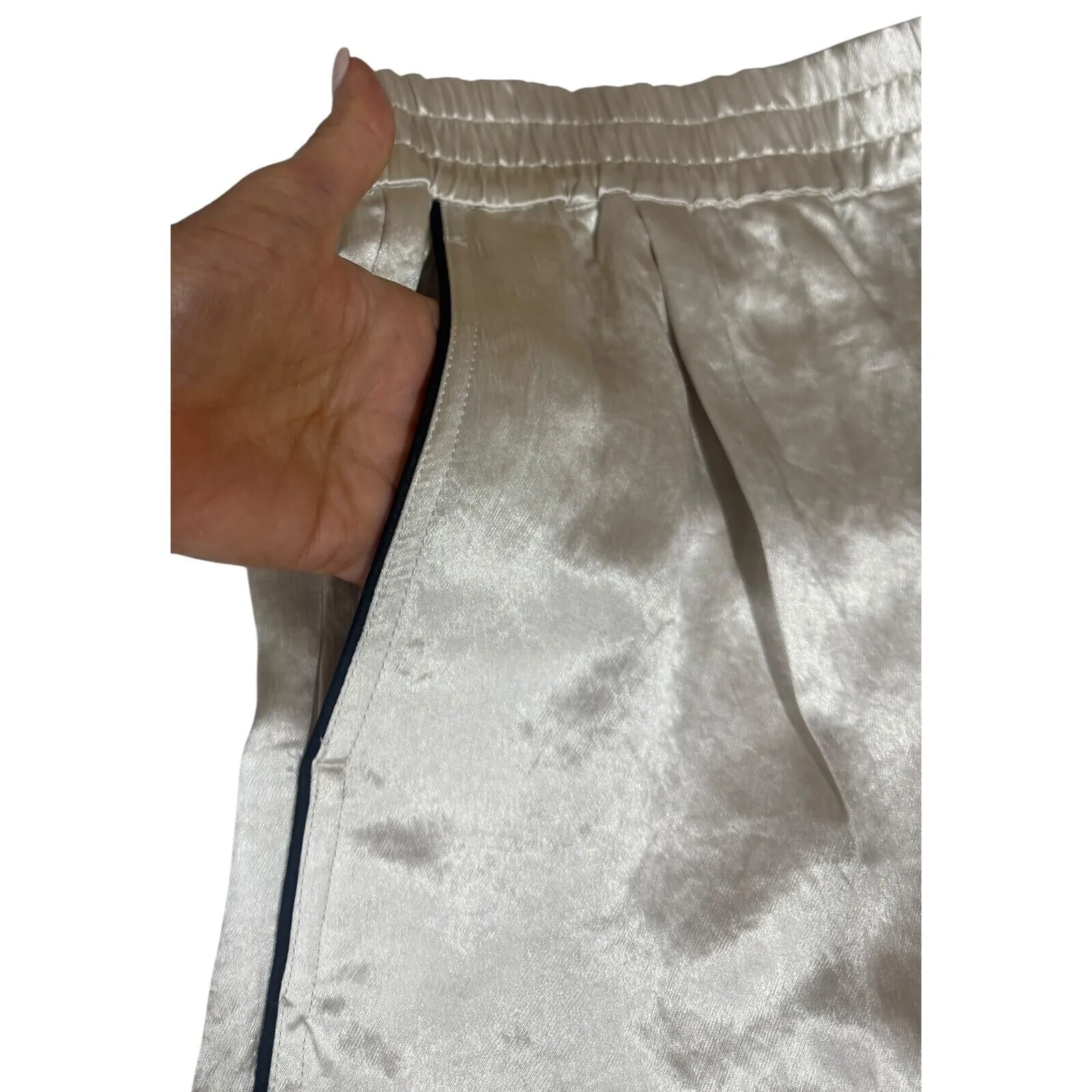 Helmut Lang Women's RRP $325‎ Crinkle Shorts Ivory Beige Pockets Pullon SZ S - Image 5