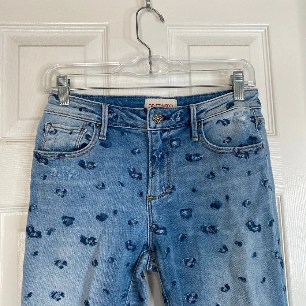 DRIFTWOOD Free People Jackie Cheetah Embroidered Denim Skinny Jeans Size 25 - Image 3