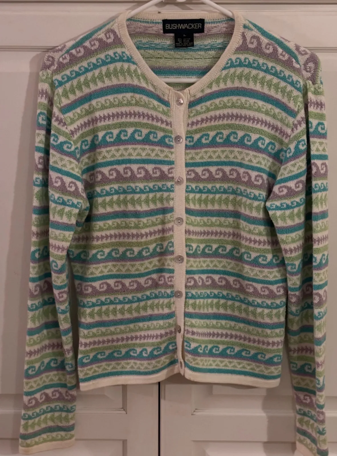 Bushwacker Women's Pastel Knit Cardigan Sweater Multicolor Size L Tan Size L - Image 1