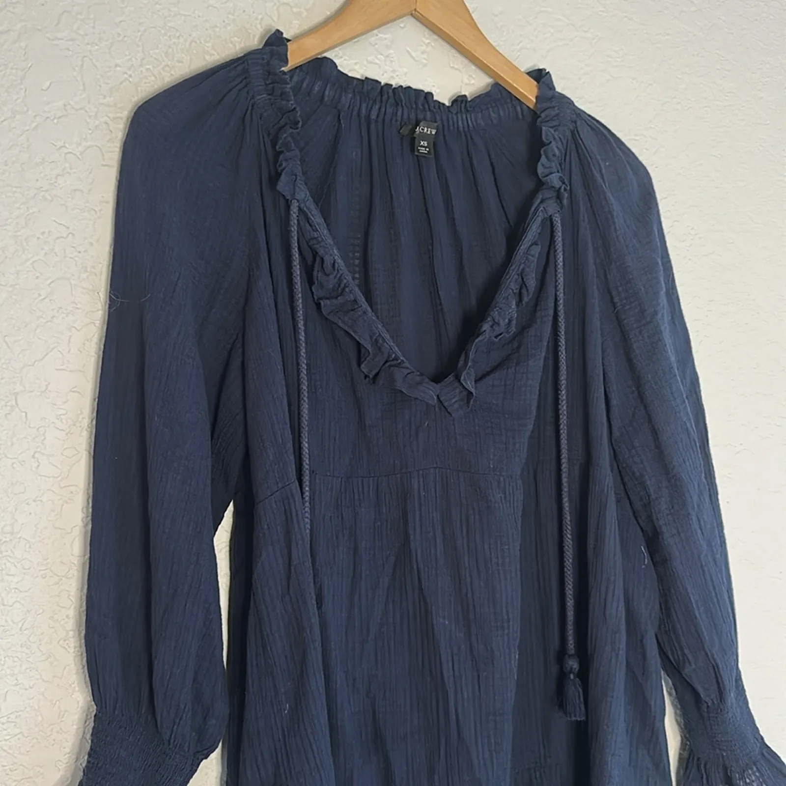 J. Crew Navy Blue Tiered Tunic Dress Navy Long Sleeve Preppy Lightweight Fall - Image 2