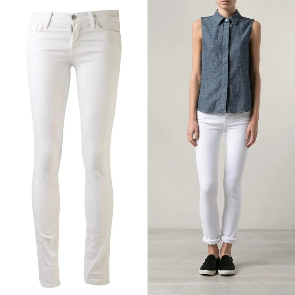J Brand • Mid Rise Rail Skinny Jeans white Blanc denim stretch slim Anthro - Image 4