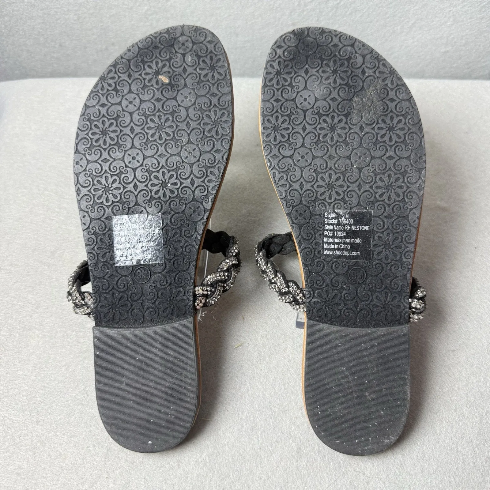 Palms  Flip Flop Sandals Thong Black With Rhinestone Size 9M - Image 4