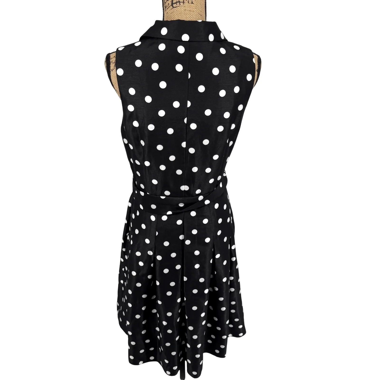 Jessica Howard Black White Polka Dot Dress‎ Sleeveless Tie Waist Women 12 Retro - Image 4