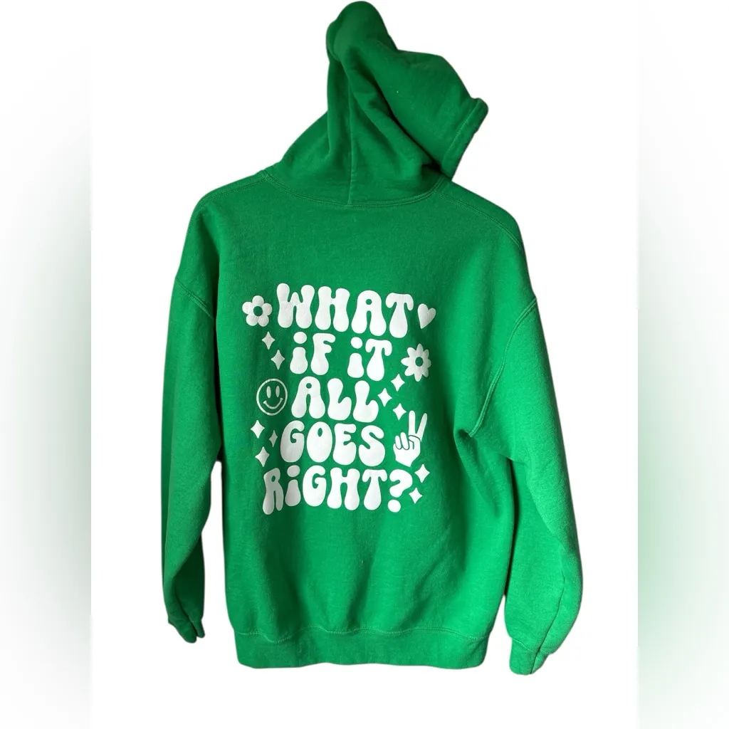 Unbranded KA Smiley Face Hoodie 'What If It All Goes Right' Sorority KA XL Green - Image 2