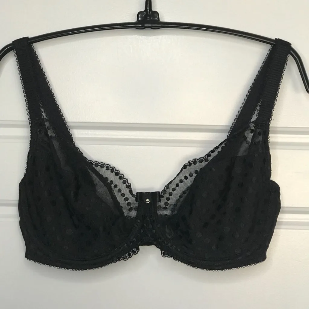 Wacoal Underwire Bra Women's Size 36D Black Polka Dot Semi Sheer Full Coverage - Image 2