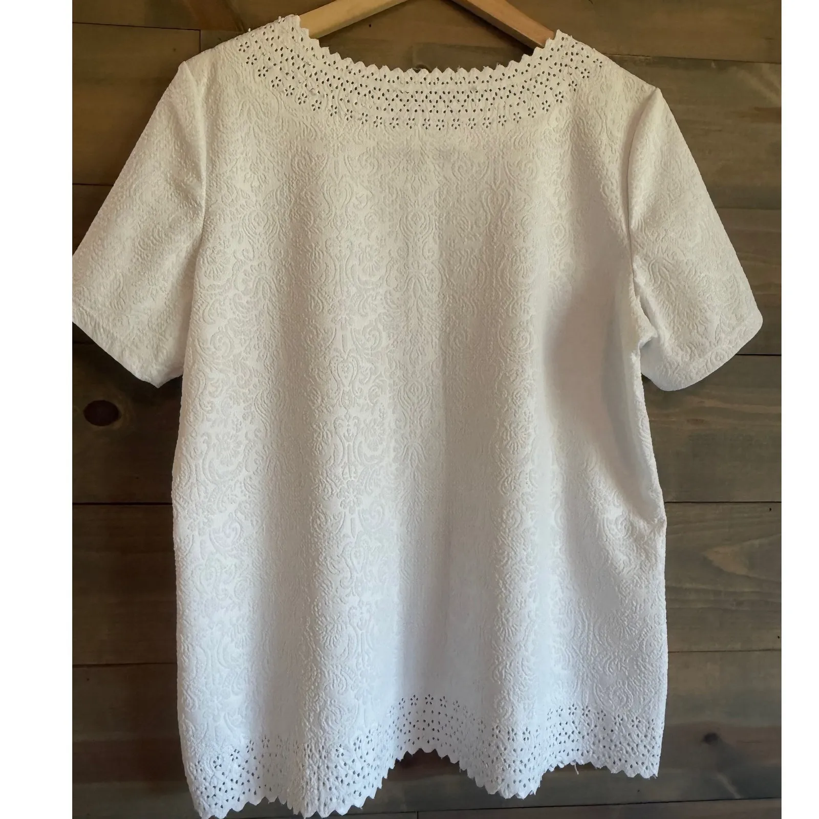 EMILY DANIELS White Textured Short Sleeve Blouse Size L Size L - Image 2