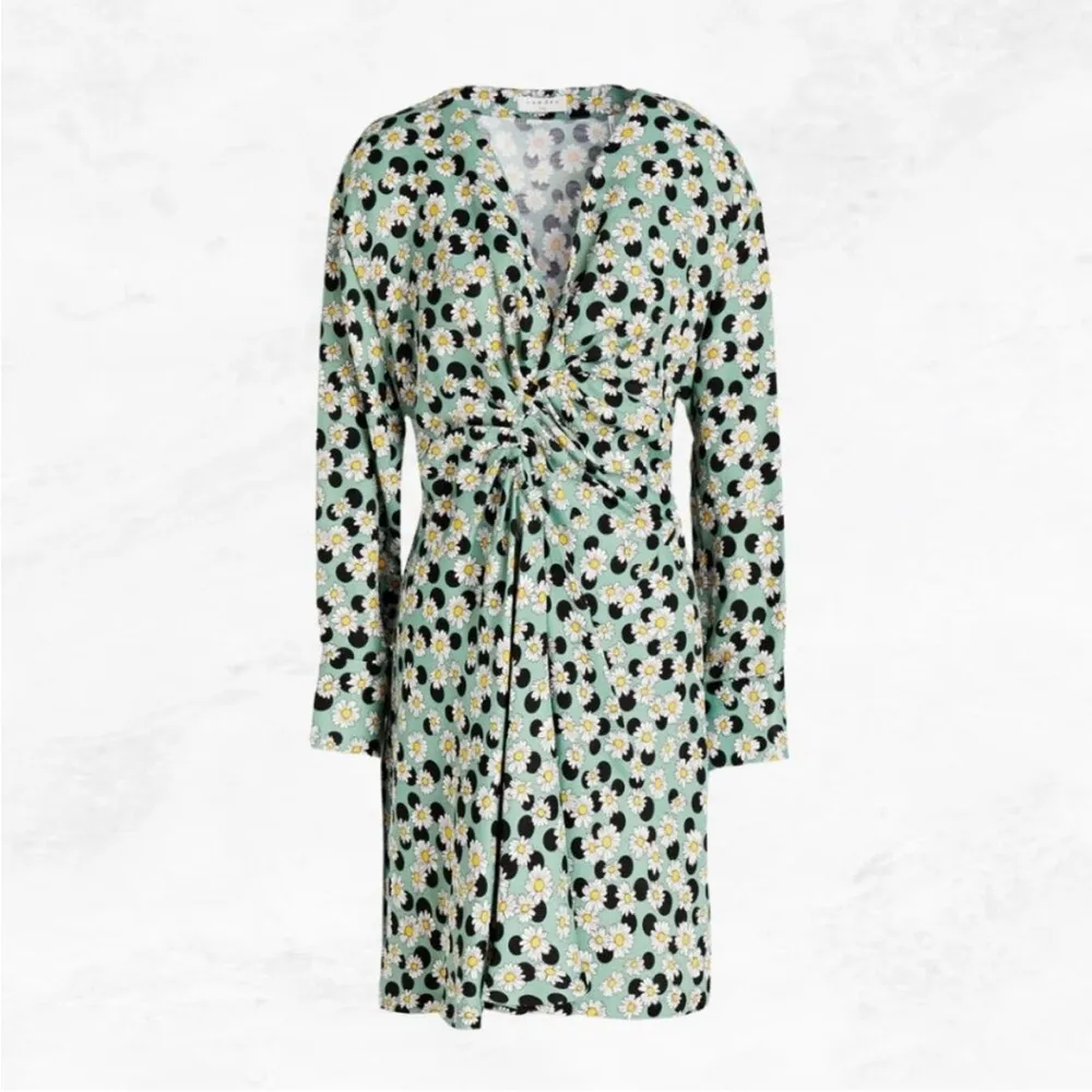 Angele Floral Print Polka Dot Linen Mini Dress Sage Green - Image 3