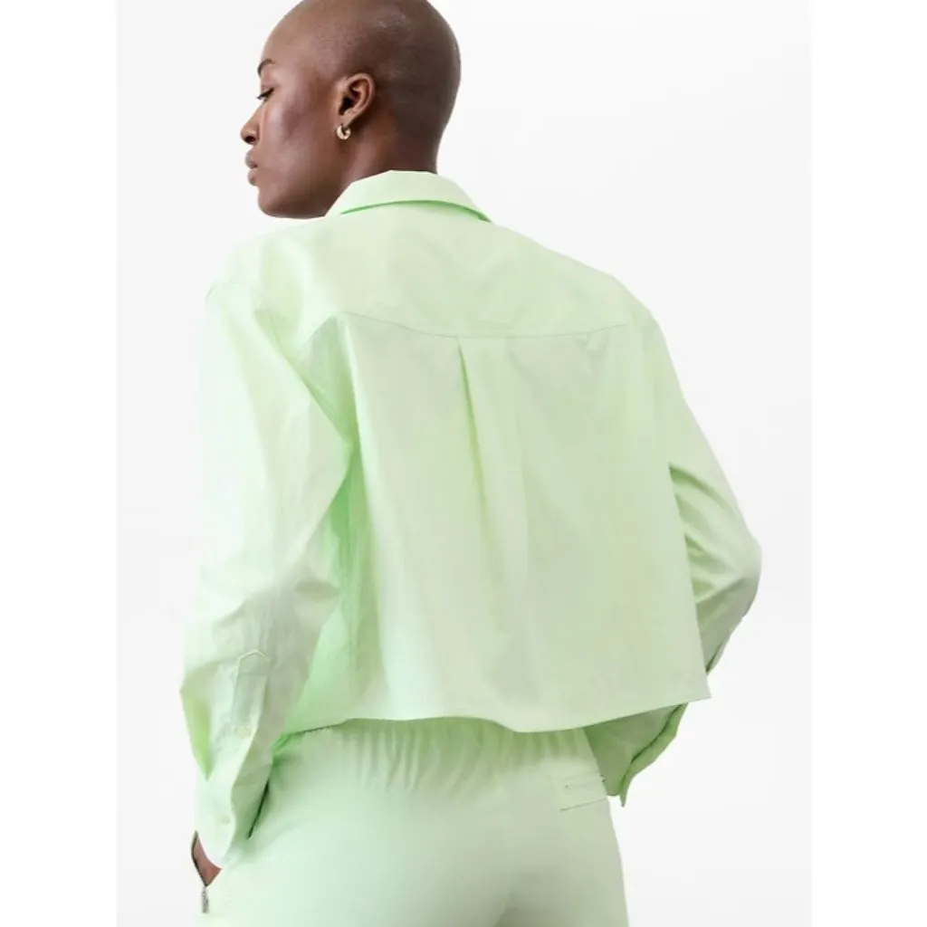 New Athleta XL Midday Cropped Poplin Button Up Shirt Mint Tint Green X-Large - Image 5