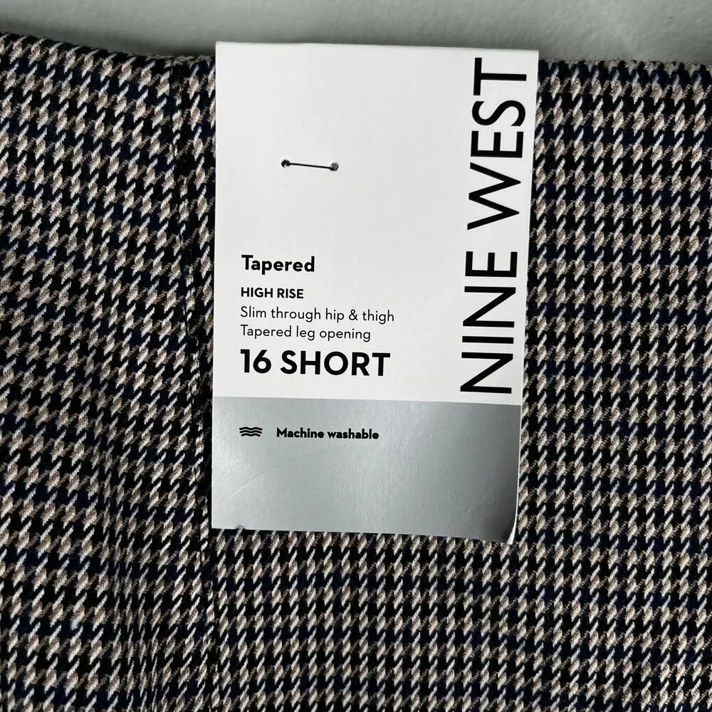 Nine West Dress Pants Tapered High Rise 16 Short Houndstooth New - Image 8