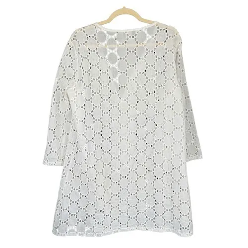B8 Jordan Taylor White Eyelet Cotton Tunic Top Cover Up Made in USA Size L - Image 5