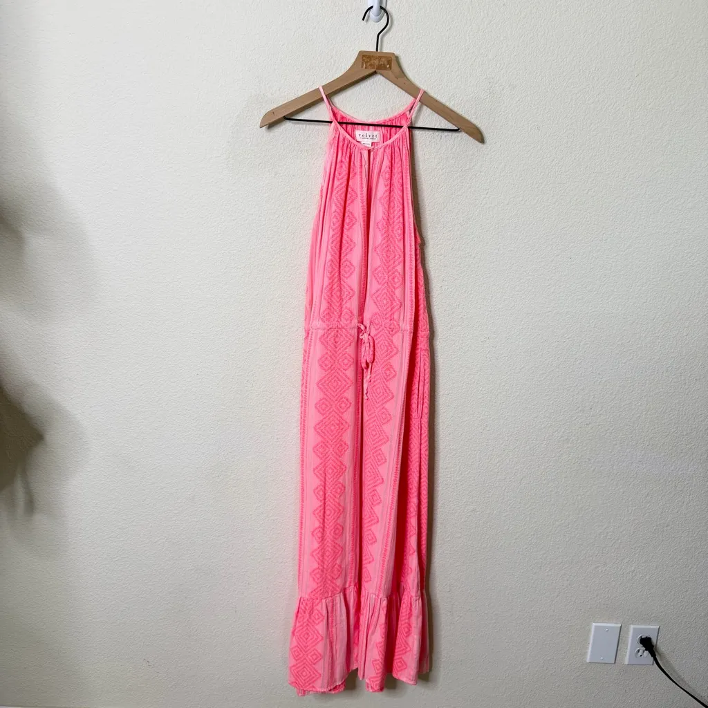 Anthropologie Velvet by Graham & Spencer Yuna Pink Embroidered Midi Dress Size M - Image 5