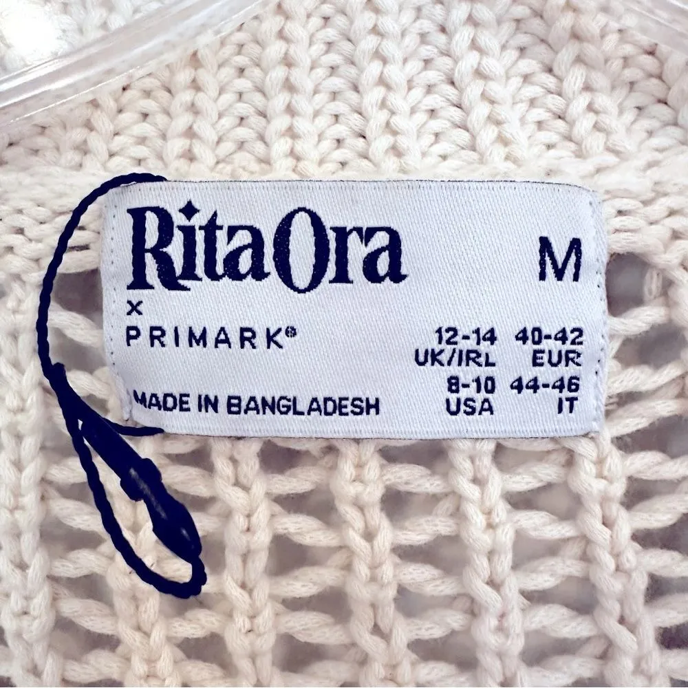 Primark Rita Ora Open‎ Knit Cardigan Sweater Women's Medium Cream Cotton NWOT - Image 3
