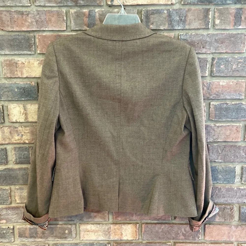 Nine West Blazer Plaid Double-Breasted Brown Floral Lining Size 8 - Image 6