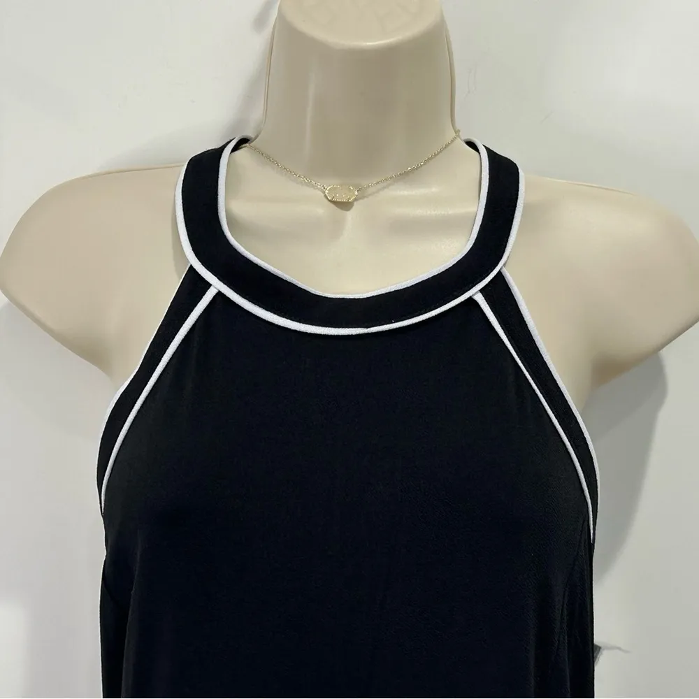 NWT INC Contrast Piping Halter Jumpsuit Large Black White Stripe Wide Leg Party - Image 6