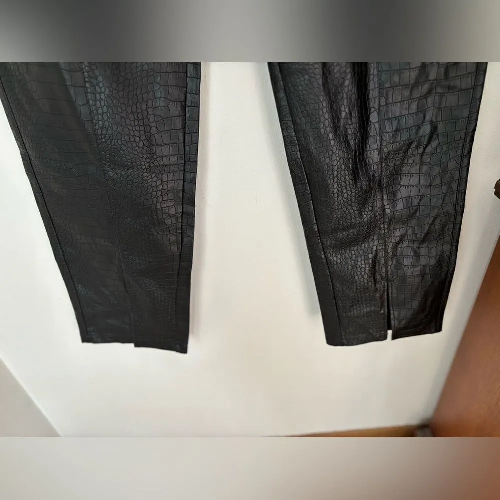 Princess Polly faux leather embossed black pants with slit detail size 12 - Image 5