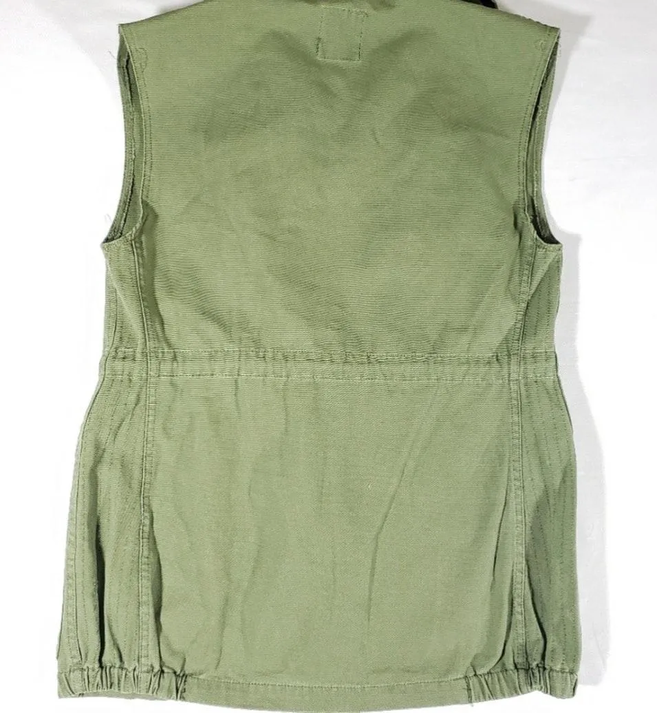Trafaluc Green Army Denim Vest With Zipper - Image 3