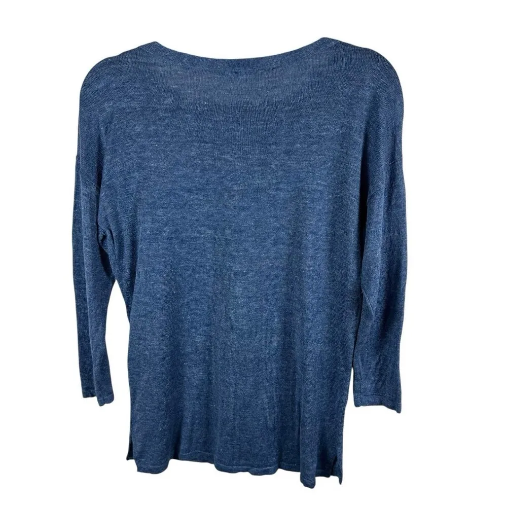 J. McLaughlin 100% Linen Blue Knit Long Sleeve Boat Neck Sweater Top Size‎ Small - Image 2
