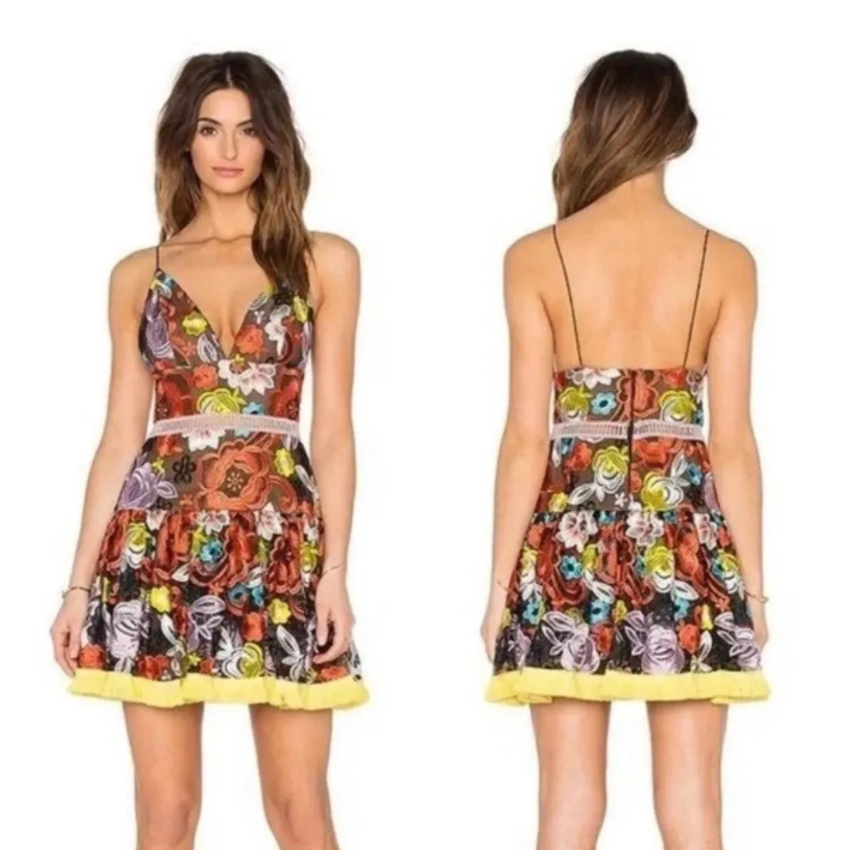 Alexis Yiana Embroidered Mini Dress Floral Lace Trim Size M - Image 9