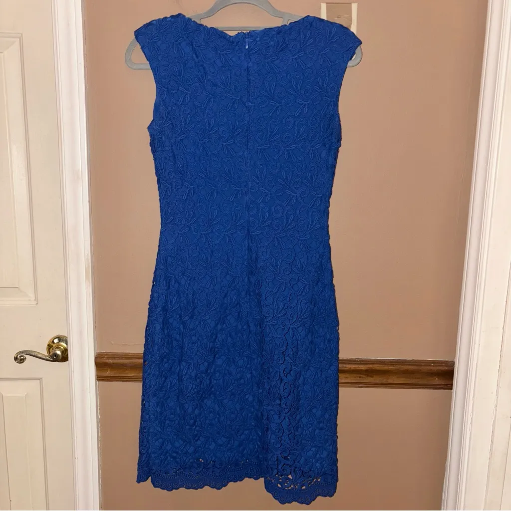 Lauren‎ Ralph Lauren Stretch Lace Shift Dress Boatneck Cap Sleeve royal blue 2 - Image 3