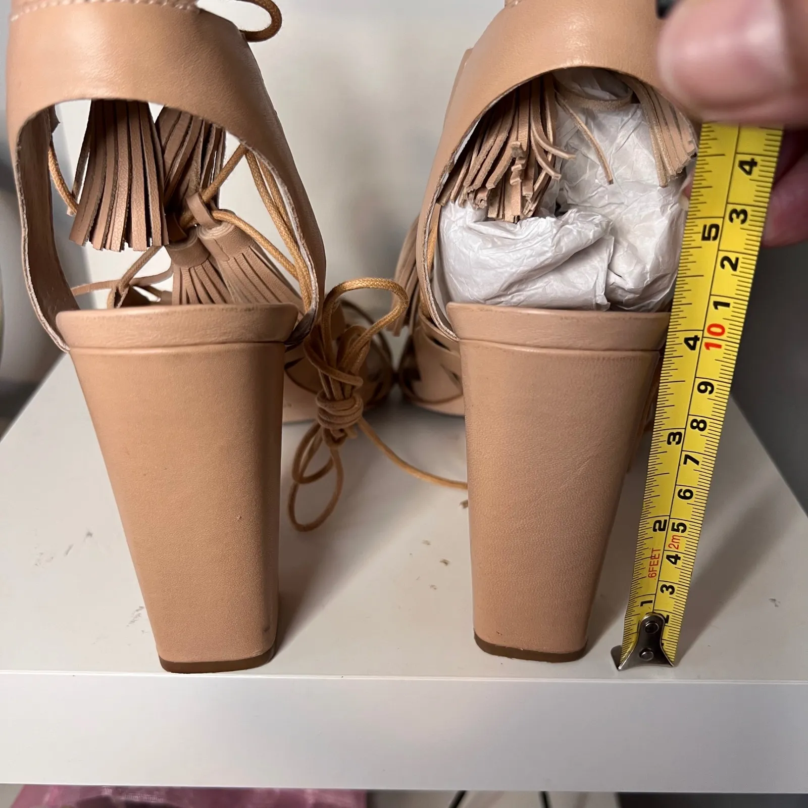 Loeffler Randall Tassel Lace Up Heels Gladiator Block High Heel Sandals -9.5M - Image 5