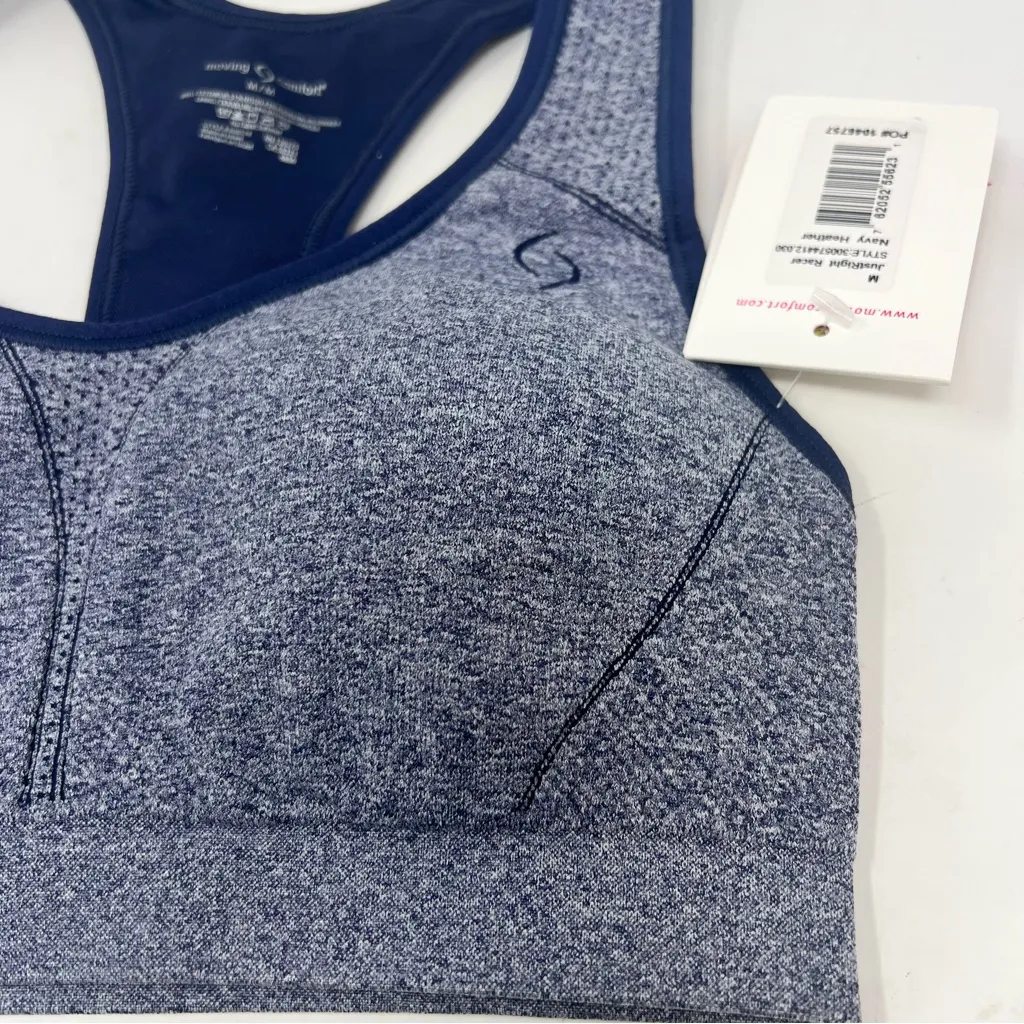 Moving Comfort JustRight Racer sports bra in navy heather size M Medium NWT - Image 2