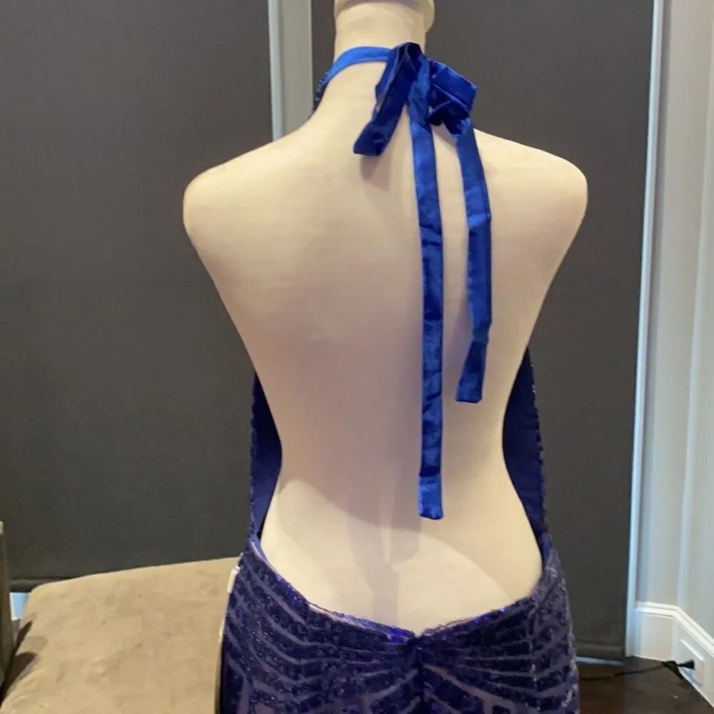 Women’s Halter Neck Mermaid Sequined Blue Prom Party Dress L NWT Size L - Image 7