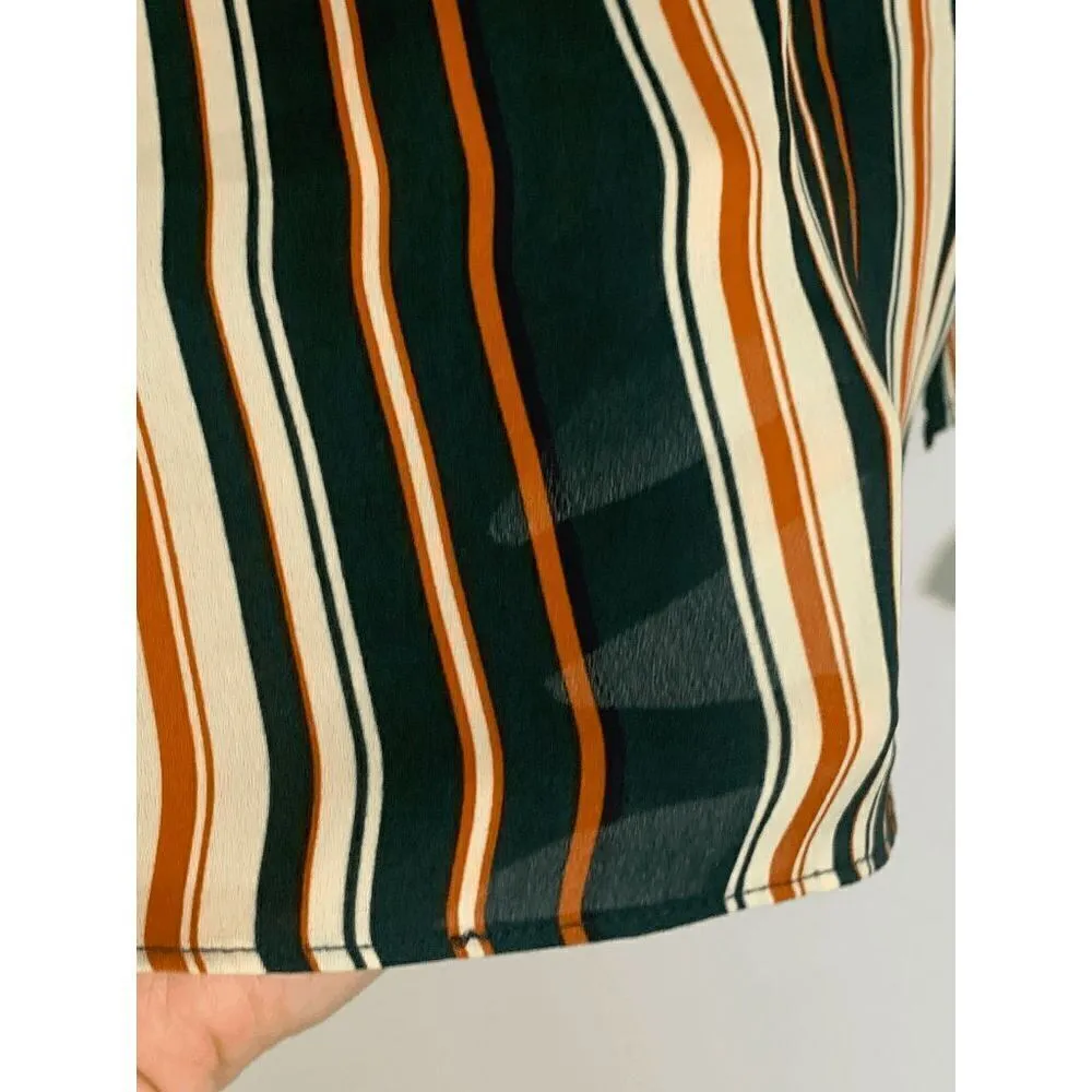 Haute Monde Women's Blouse Puff Long Sleeve Smocked Cuff Pinstripes Green Small - Image 3