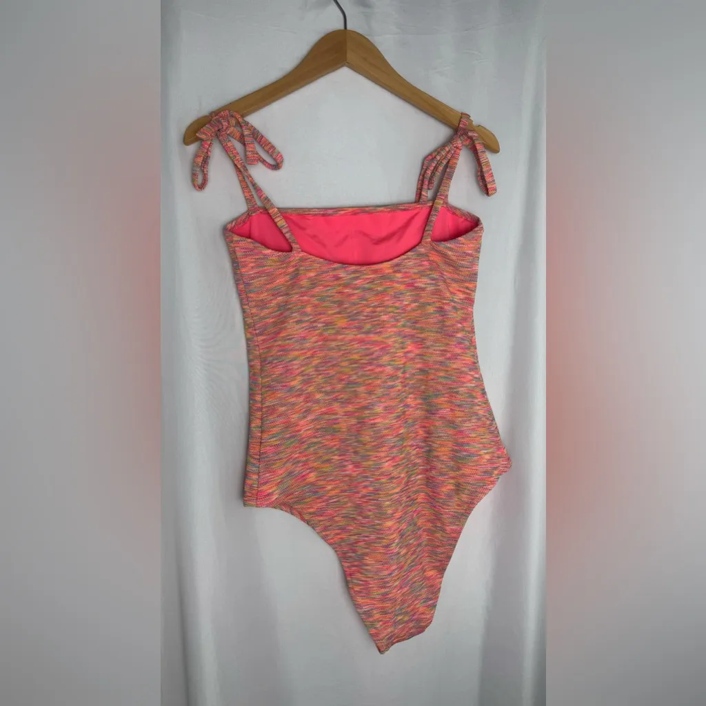 Aerie Coral Space Dye Pique Bandeau One Piece Swimsuit Large NWOT - Image 3