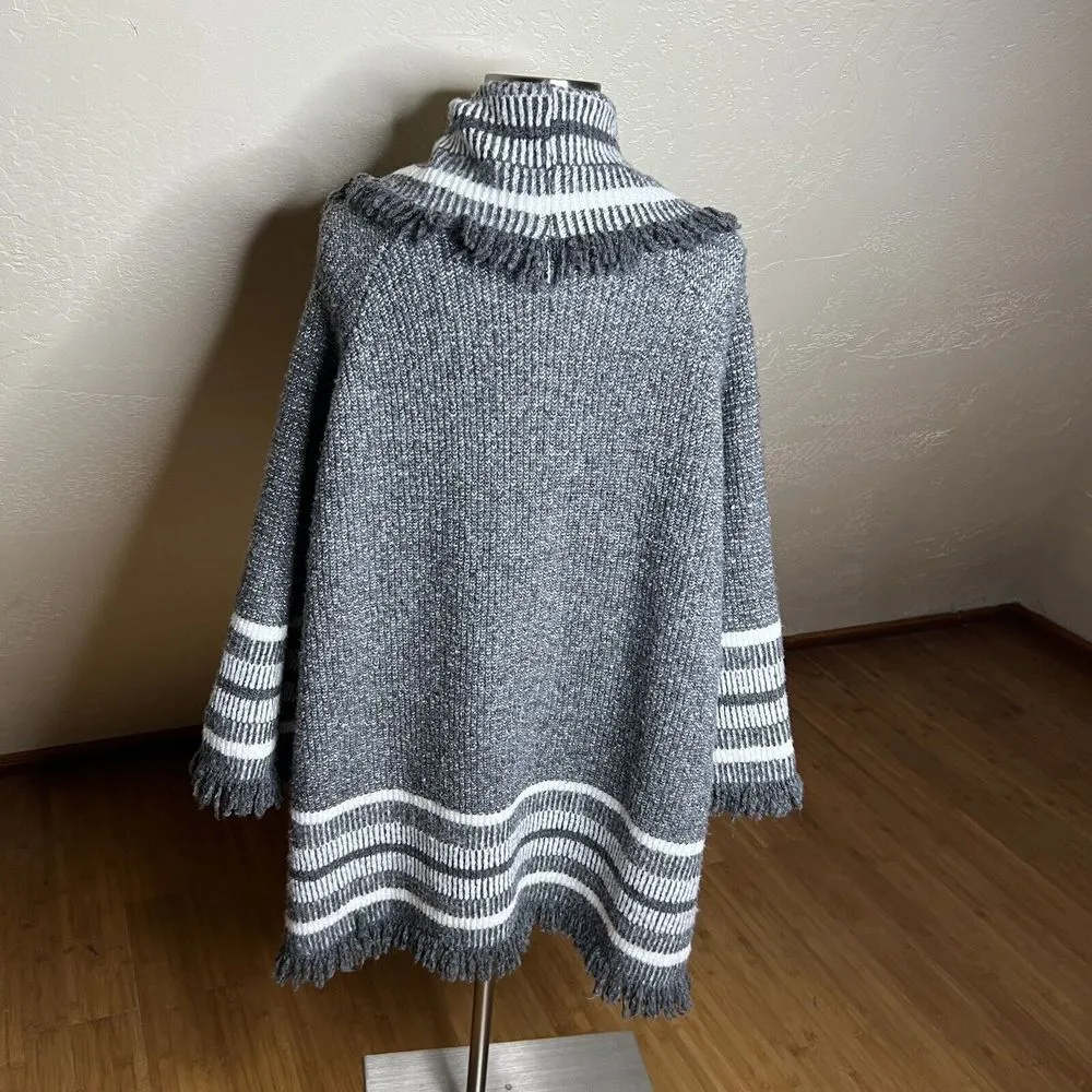 3/$30 Anthropologie Saturday Sunday Cardigan Womens Gray Striped Fringe - Image 8