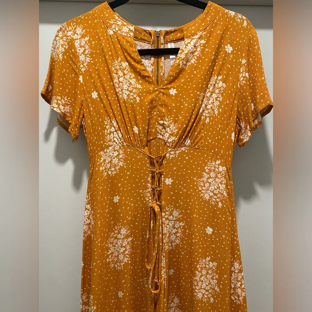 Xhilaration Target Mustard Yellow Floral Above Knee Corseted Mini Dress - XS - Image 8