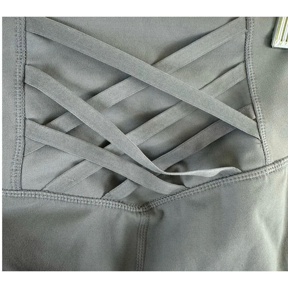 Yogalicious Lux Gray Cropped Elastic Waist Skinny Cropped Strappy Leggings Sz S - Image 3