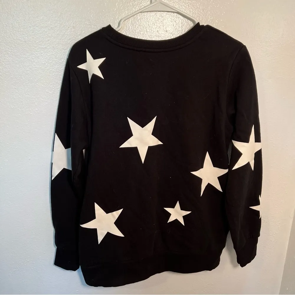 Zenana Star Print Hi-Low Sweatshirt Black White - Image 7
