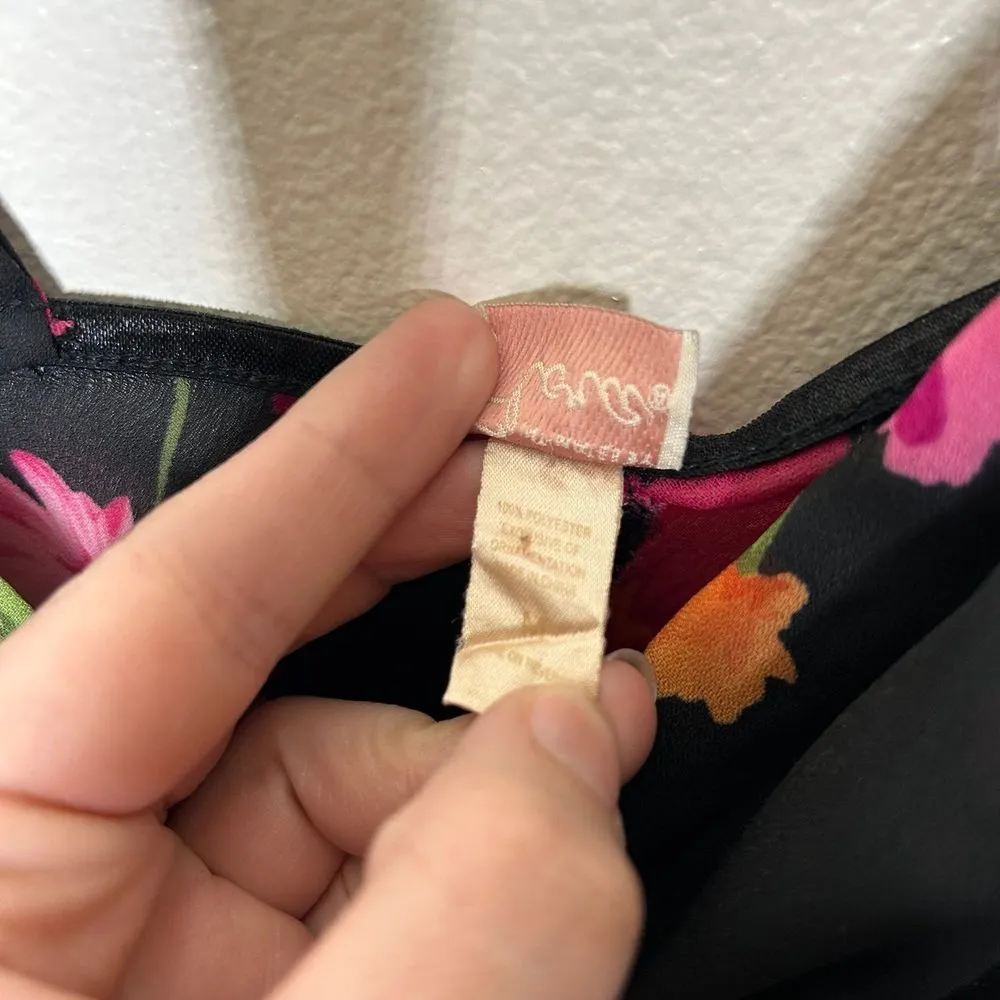 Vintage black floral lingerie négligée slip dress medium - Image 7