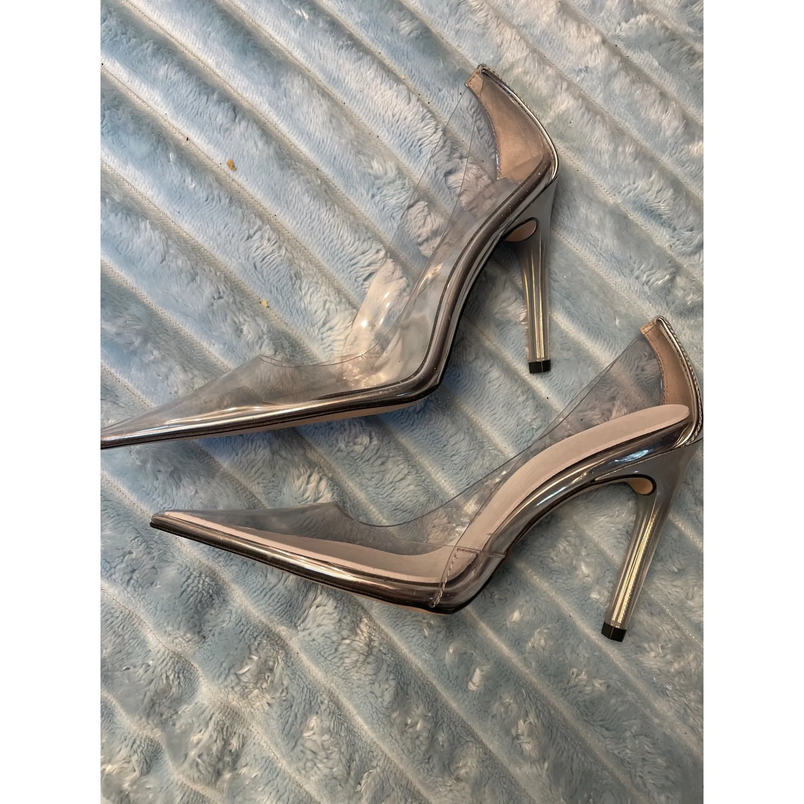 Good American Clear Pointed Toe Stiletto Heels Silver Metallic Women's Size 6 - Image 5