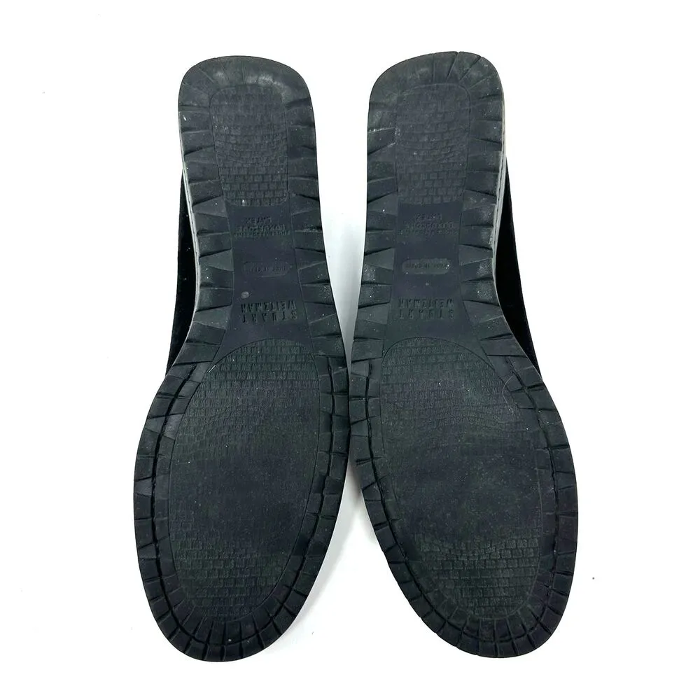 Stuart Weitzman Size 10 Flats Black Suede Loafers Stitched Buckle Slip On Casual - Image 5