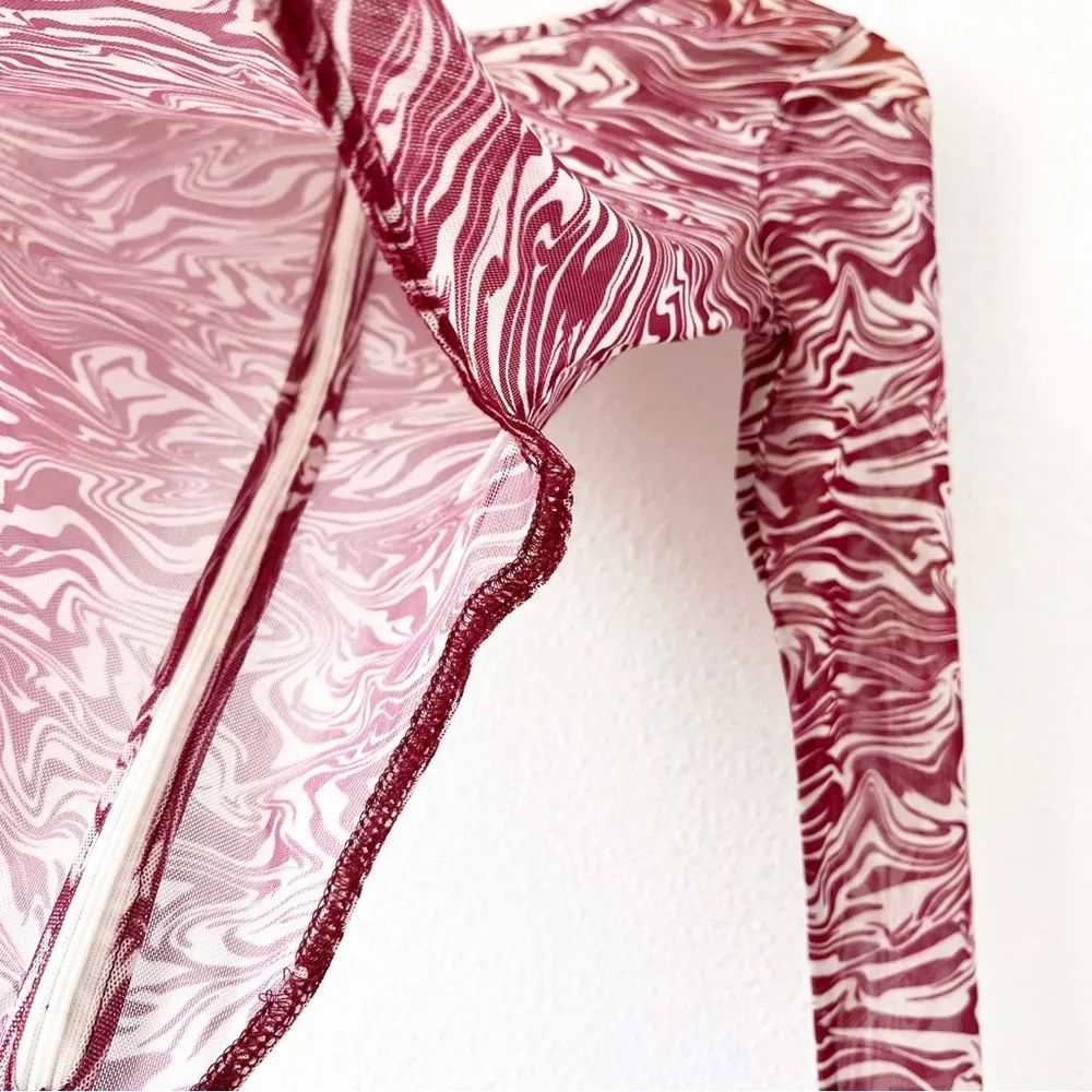 Meshki Swirl Blend Long Sleeve Bodysuit in Wine Colourway - Image 5