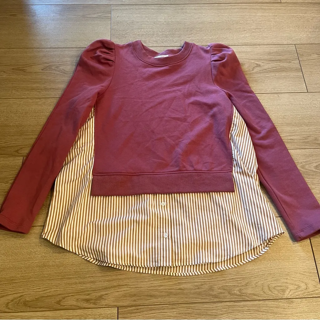 Maeve x Anthropologie Puff Sleeve Striped Sweatshirt Layered Size M - Image 2