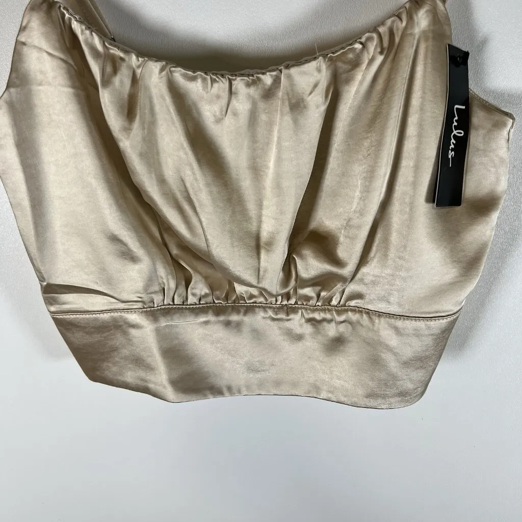Lulu’s NWT Beige Satin Tie-Strap Cropped Tank Top‎ Size M Zip Up Back - Image 3