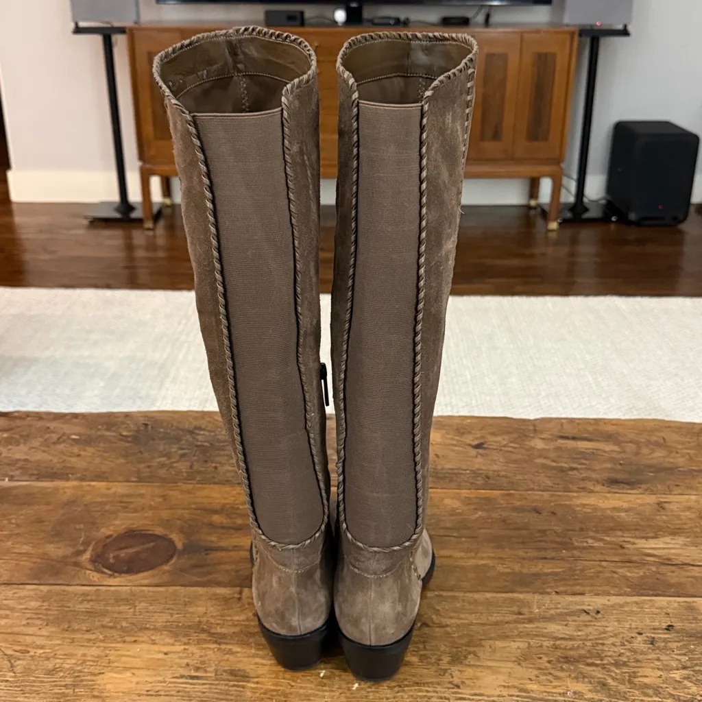 1 State Taupe Suede Pointy Toe Tall Pull On Boots Size 9.5 - Image 5